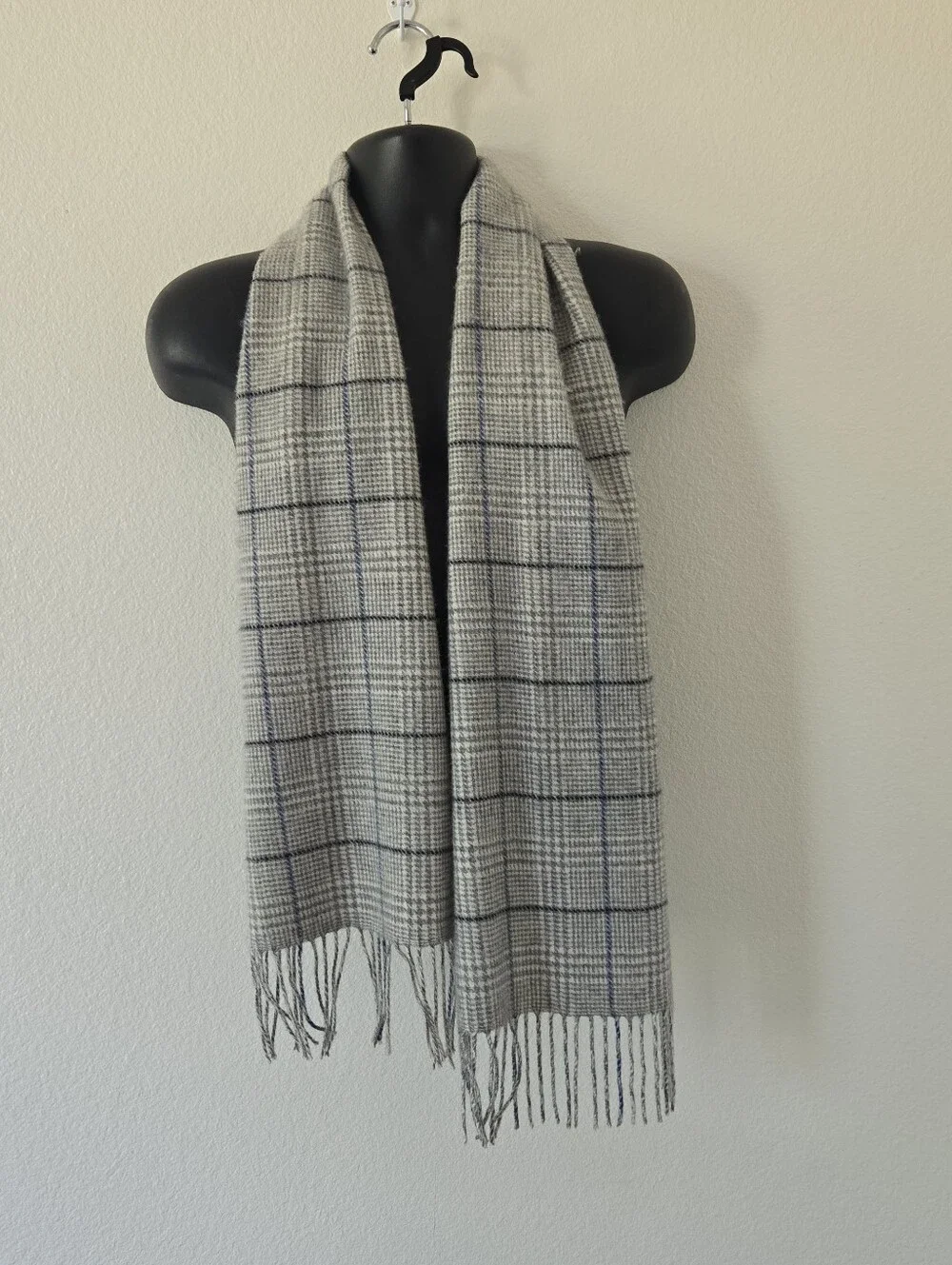 Enzo Mantovani Mens 100% Cashmere Scarf 12x60 in Fringe Light Grey Blue Luxery